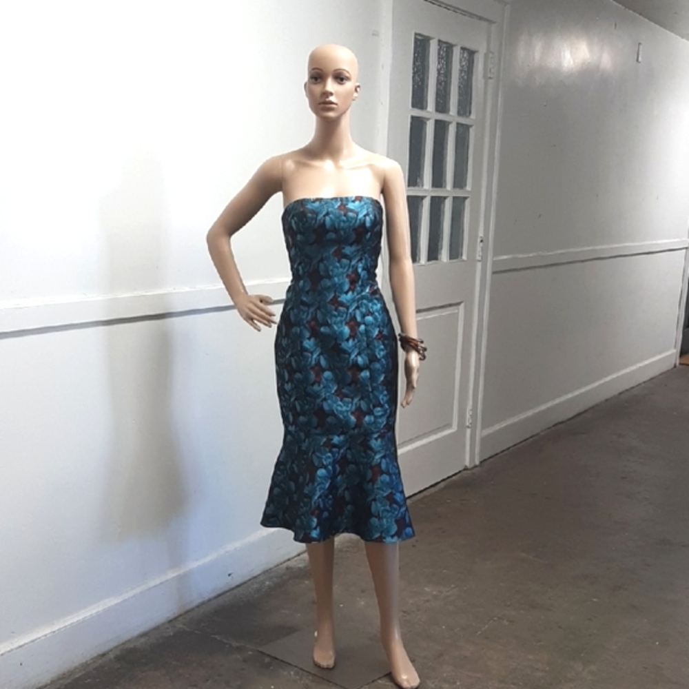 Aidan Mattox Blue and Black Strapless Dress